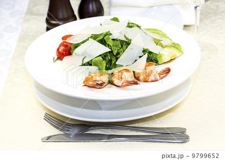shrimp salad and greens on a white background 9799652