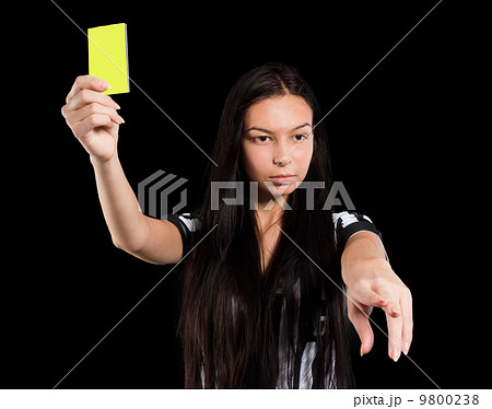 Sexy Soccer Referee with yellow card 9800238