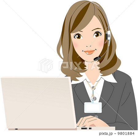 女性オペレーターパソコンのイラスト素材
