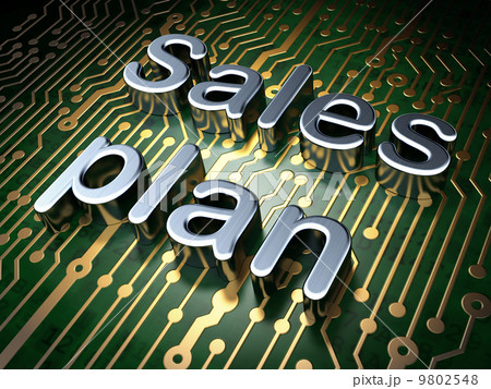 Advertising concept: Sales Plan on circuit board background Advertising concept: Sales Plan on circuit board background 9802548