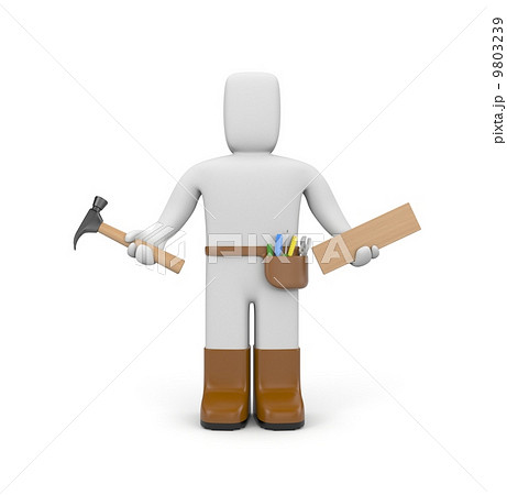 Worker with hammer and plank of wood 9803239