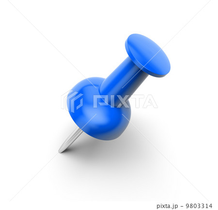 Blue push pin on white background 9803314
