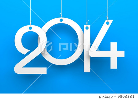 White tags with 2014 on blue background 9803331