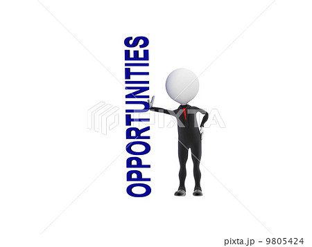 3D businessman touching the word opportunities. 9805424