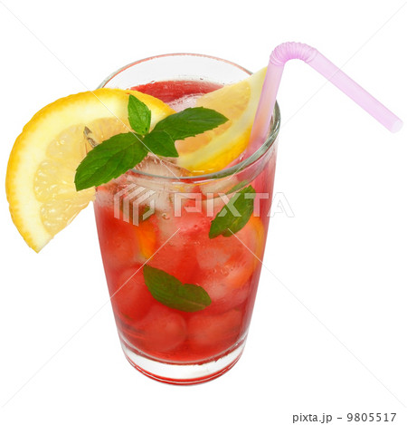 Glass with fruit cocktail and mint leaves isolated Glass with fruit cocktail and mint leaves isolated 9805517