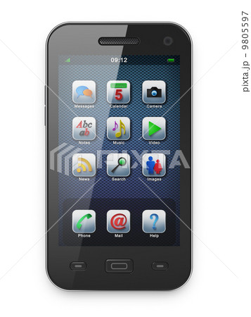 Beautiful highly-datailed black smartphone on white 9805597
