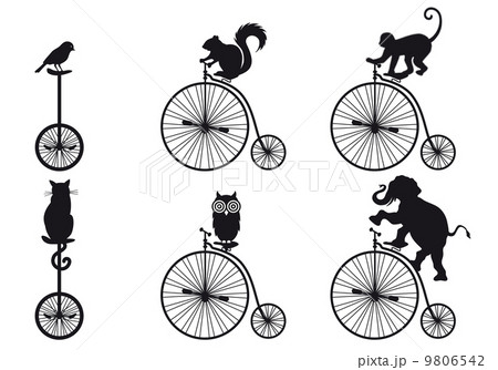 vintage bicycle with animal silhouettes, vector set vintage bicycle with animal silhouettes, vector set 9806542