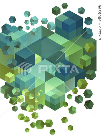 Abstract green and blue 3D cubes, vector background 9806596