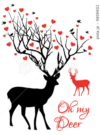 Oh my deer, stag and doe couple with red hearts, vector illustration 9806602