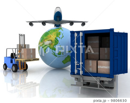 airliner with a globe and auto loader with boxes 9806630