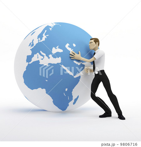 3d businessman pushing earth globe 9806716