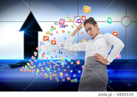 Composite image of worried businesswoman 9809330