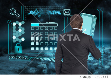 Composite image of thinking businessman holding glasses Composite image of thinking businessman holding glasses 9809331