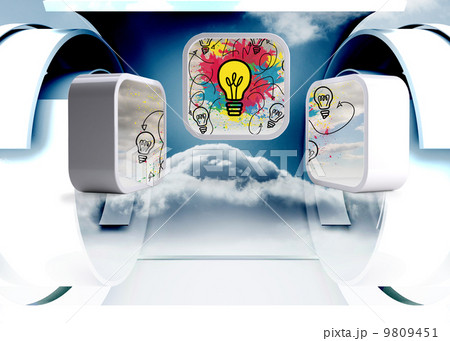 Composite image of light bulbs on abstract screen 9809451