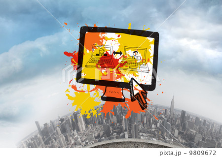 Composite image of vide chat on paint splashes 9809672