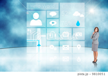 Composite image of smiling thoughtful businesswoman Composite image of smiling thoughtful businesswoman 9810051