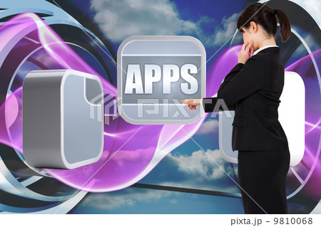 Composite image of businesswoman pointing 9810068