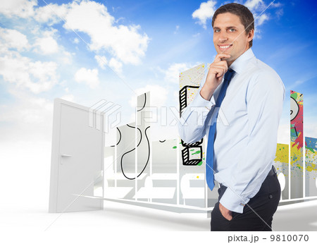 Composite image of thinking businessman touching his chin 9810070