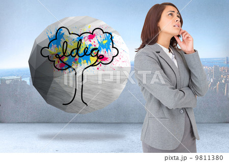 Composite image of worried businesswoman 9811380