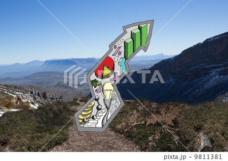 Composite image of data analysis in arrow doodle 9811381