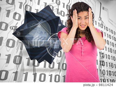 Composite image of cute brunette having headache Composite image of cute brunette having headache 9811424