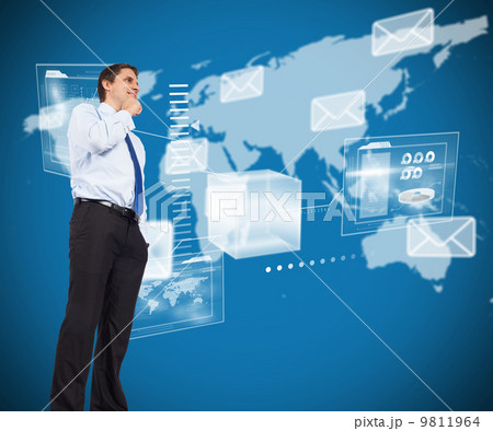 Composite image of thinking businessman touching chin 9811964