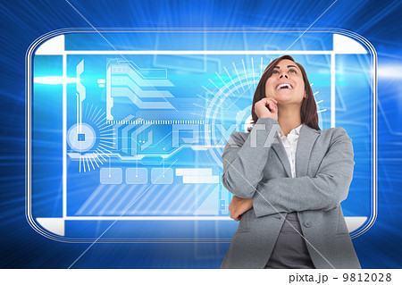 Composite image of smiling thoughtful businesswoman Composite image of smiling thoughtful businesswoman 9812028