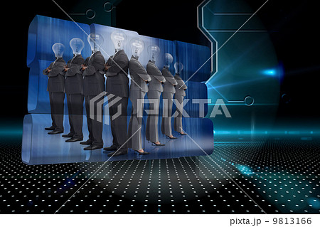 Composite image of light bulb business people on abstract screen Composite image of light bulb business people on abstract screen 9813166