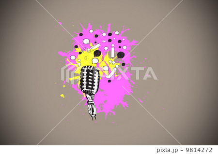 Composite image of microphone on paint splashes Composite image of microphone on paint splashes 9814272