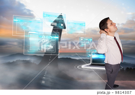 Composite image of thinking businessman scratching head 9814307