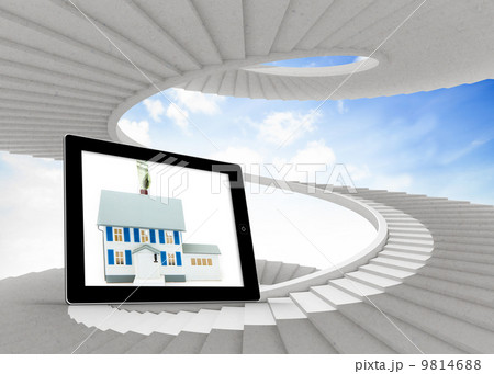 Composite image of house with price tag on tablet screen Composite image of house with price tag on tablet screen 9814688