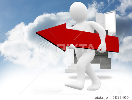 Composite image of white character holding red arrow Composite image of white character holding red arrow 9815400