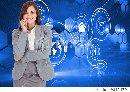 Composite image of smiling thoughtful businesswoman 9815479