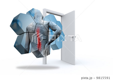 Composite image of back injury diagram on abstract screen 9815591