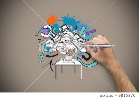 Composite image of hand holding a silver pen 9815870
