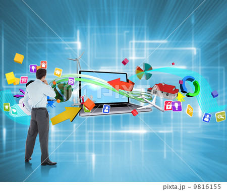 Composite image of thoughtful businessman with hand on chin Composite image of thoughtful businessman with hand on chin 9816155