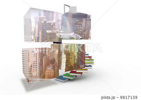 Composite image of cityscape on abstract screen 9817139