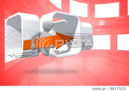 Composite image of figure with orange arrow on abstract screen Composite image of figure with orange arrow on abstract screen 9817523