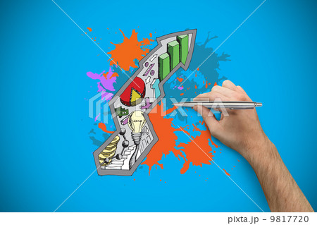 Composite image of hand holding a silver pen 9817720