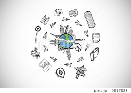 Composite image of landmarks of the world doodle Composite image of landmarks of the world doodle 9817823