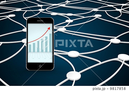 Composite image of arrows and barchart on smartphone screen Composite image of arrows and barchart on smartphone screen 9817858