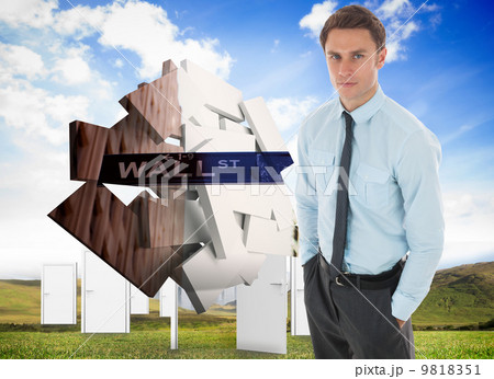 Composite image of serious businessman with hands in pockets Composite image of serious businessman with hands in pockets 9818351