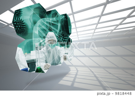 Composite image of scientists on abstract screen 9818448