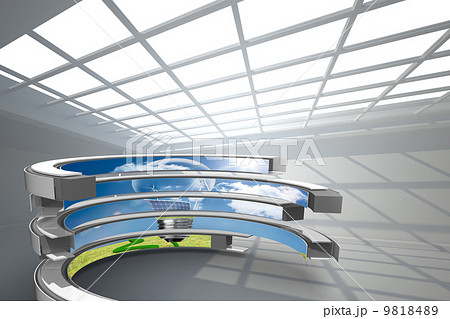 Composite image of light bulb on abstract screen 9818489