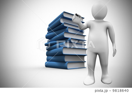 Composite image of white character holding marker 9818640