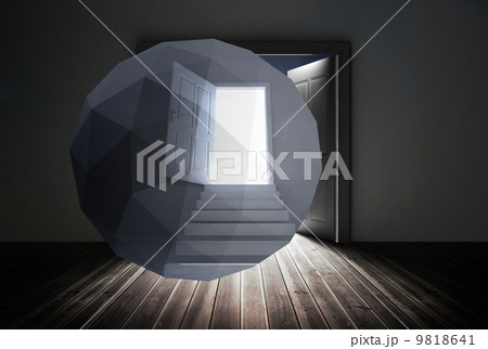 Composite image of open door on abstract screen 9818641