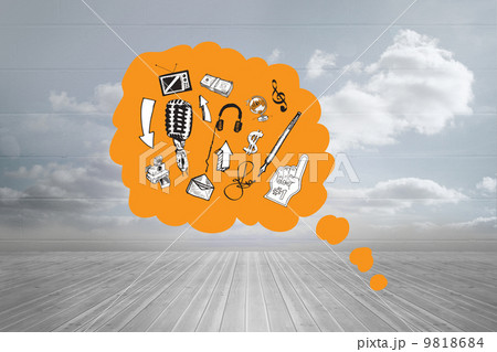 Composite image of doodles in orange thought bubble 9818684