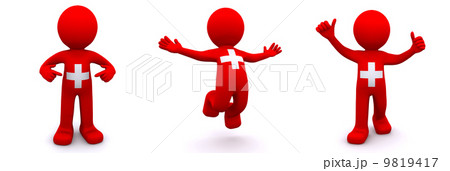 3d character textured with  flag of Switzerland 9819417