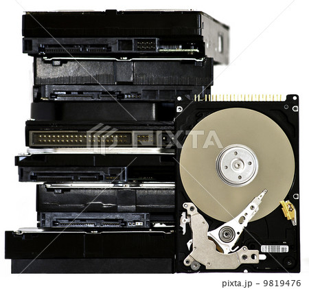 range of hard drives isolated on white background 9819476