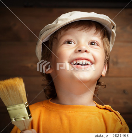 happy boy with paint brush happy boy with paint brush 9821468